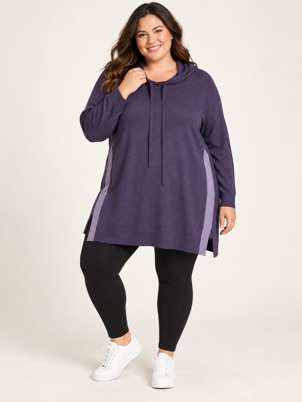 LIVI Lane Bryant Purple Fabric-Blocked Hooded Tunic Plus 26/28